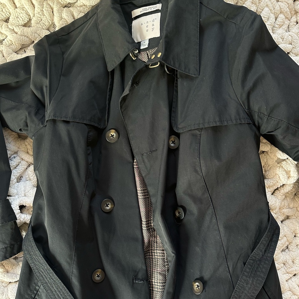 Women's Black Double-Breasted Trench Coat